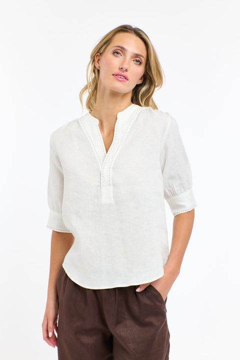 Bradley Linen Stitch Top White