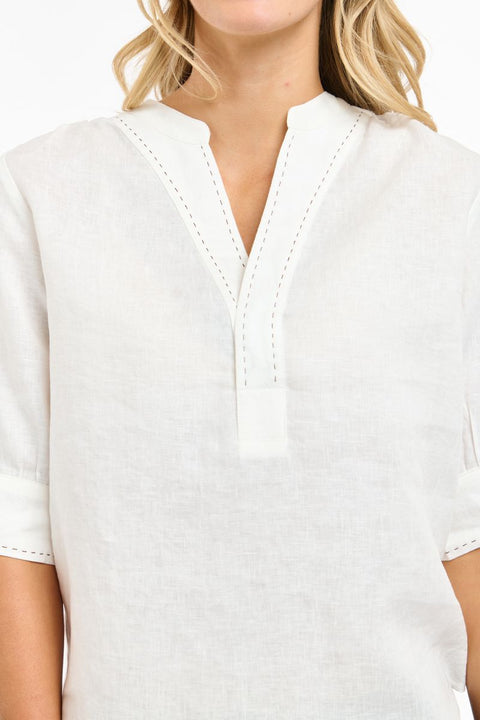 Bradley Linen Stitch Top White