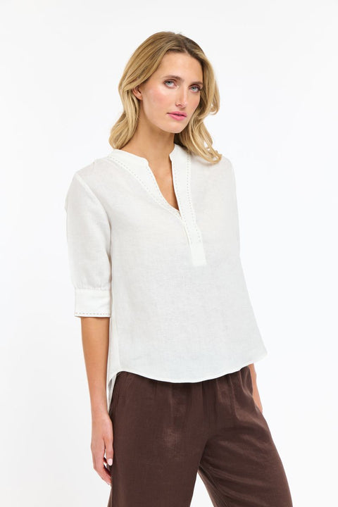 Bradley Linen Stitch Top White