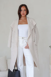 Cable Long Knit Cardigan Beige