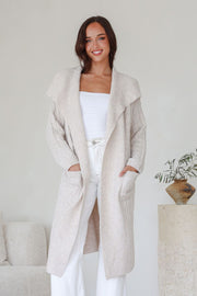 Cable Long Knit Cardigan Beige