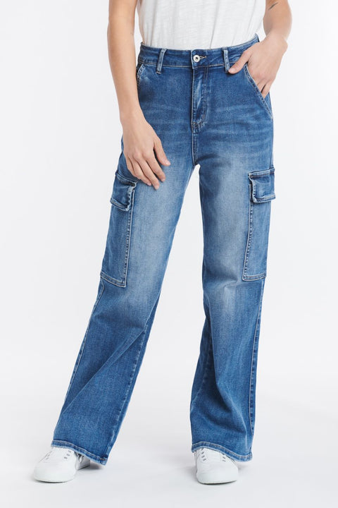 Cargo Denim Jeans Mid Blue