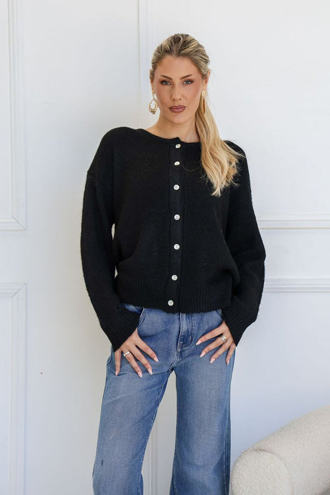 Classic Wool Blend Cardigan Black