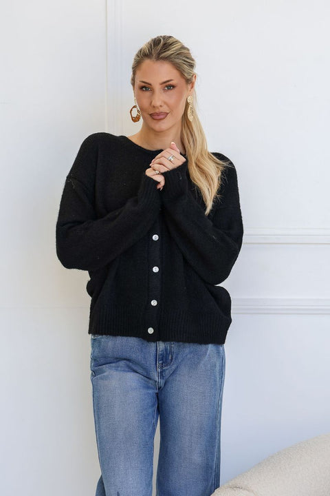 Classic Wool Blend Cardigan Black