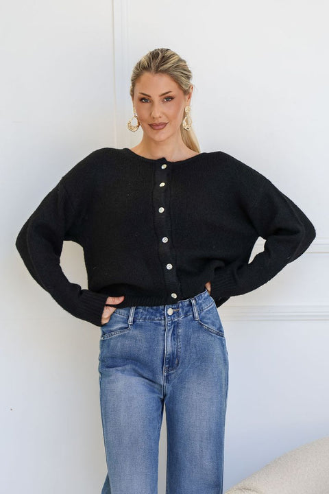 Classic Wool Blend Cardigan Black