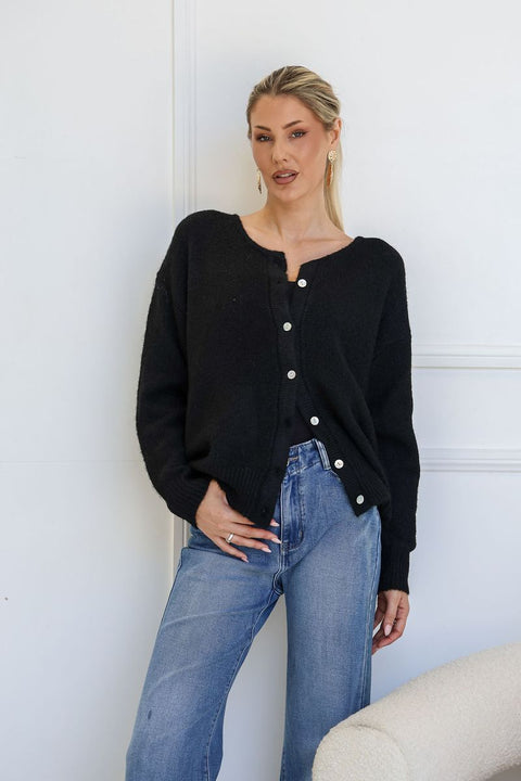 Classic Wool Blend Cardigan Black