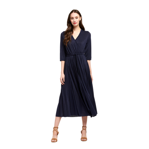 Lurex Crossover Dress Navy