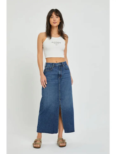 Maxi Denim Skirt Mid Blue Wash