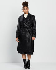 Ell Faux Leather Trench Black