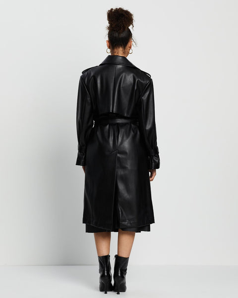 Ell Faux Leather Trench Black