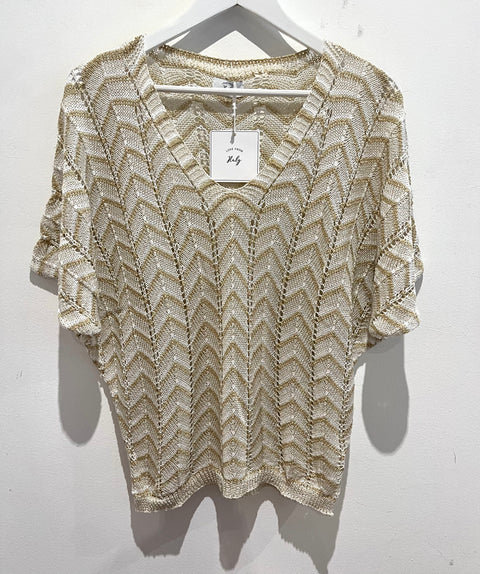 Zig Zag Top White/Gold