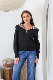 Zebrana Zip Knit Black