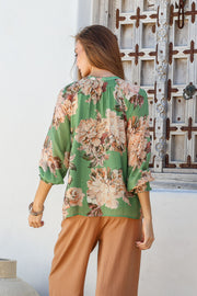 French Flower Blouse Green
