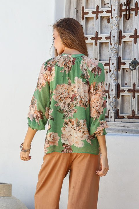 French Flower Blouse Green
