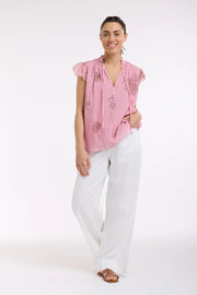 Frill Neck Top Soft Rose
