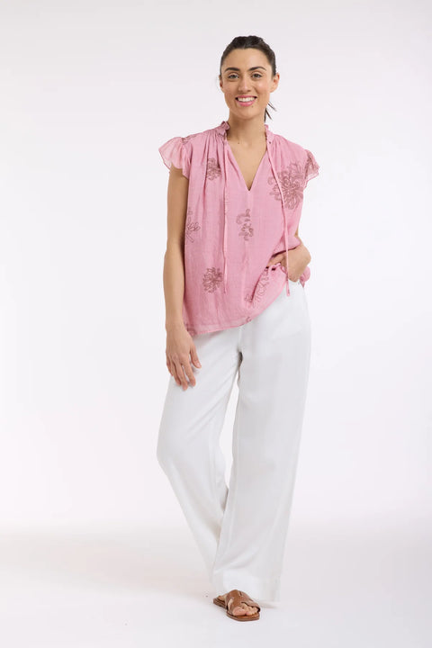Frill Neck Top Soft Rose