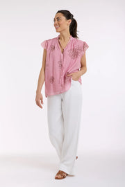 Frill Neck Top Soft Rose