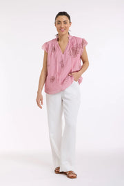 Frill Neck Top Soft Rose