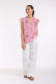 Frill Neck Top Soft Rose