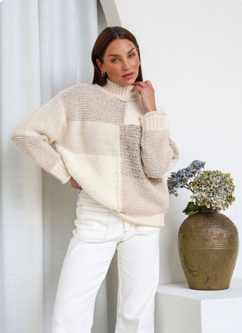 St Moritz Patchwork Knit Latte/Ivory