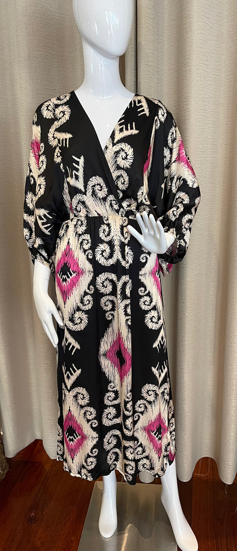 Batik Boho Dress Black/Pink