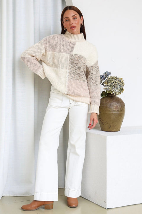 St Moritz Patchwork Knit Latte/Ivory