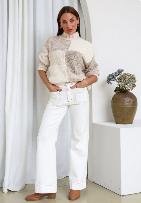 St Moritz Patchwork Knit Latte/Ivory