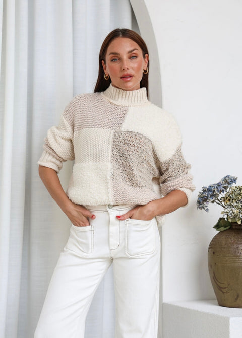 St Moritz Patchwork Knit Latte/Ivory
