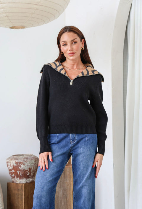 Zebrana Zip Knit Black
