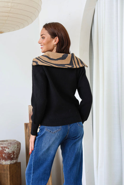 Zebrana Zip Knit Black