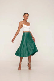 Giselle Leather Midi Skirt Emerald