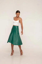 Giselle Leather Midi Skirt Emerald