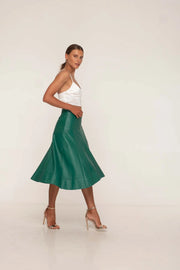 Giselle Leather Midi Skirt Emerald