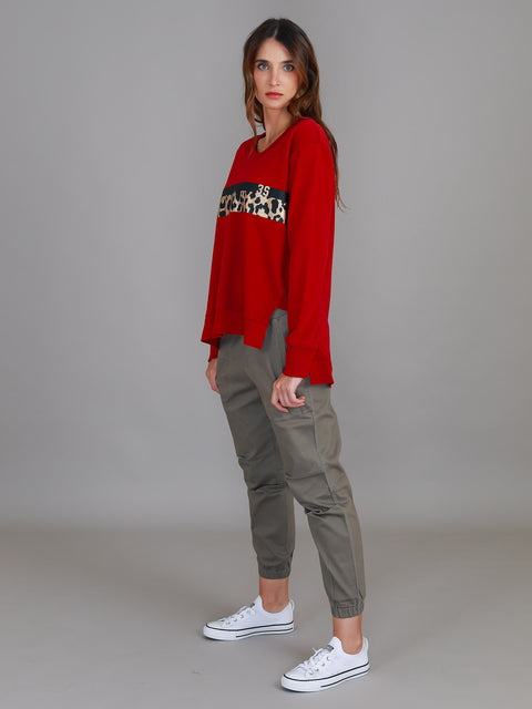 Harvie Leopard Band Sweater Goji Red