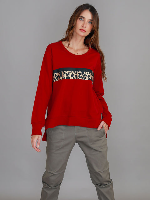 Harvie Leopard Band Sweater Goji Red