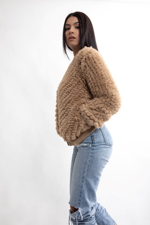 Jemma Faux Fur Bomber Camel