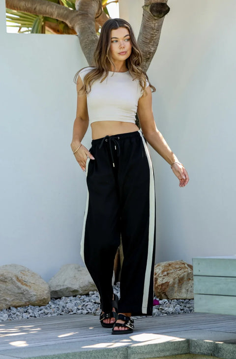 Jenna Side Stripe Pant Black