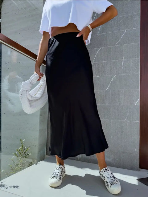 Satin Maxi Skirt Black