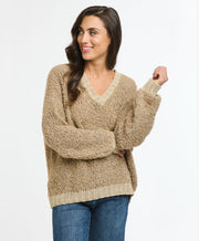 Boucle Lurex V Neck Knit Camel