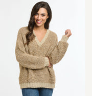 Boucle Lurex V Neck Knit Camel