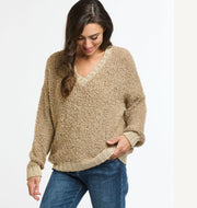 Boucle Lurex V Neck Knit Camel