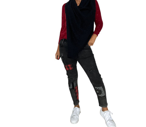 Milana Plush Cable Poncho Black