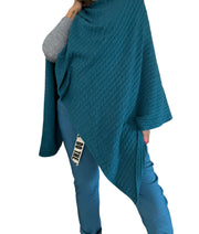 Milana Plush Cable Poncho Teal