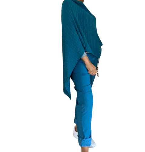 Milana Plush Cable Poncho Teal
