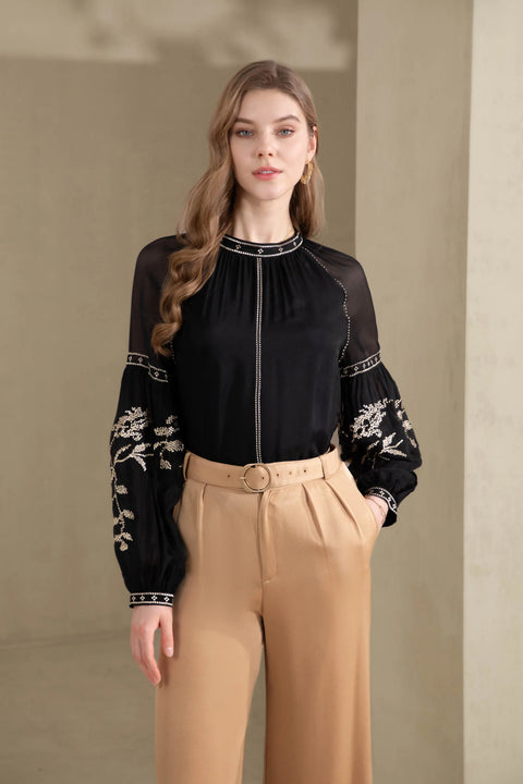 Oliviane Embroidered Blouse Black