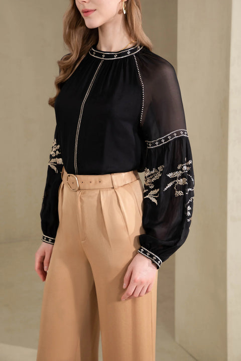 Oliviane Embroidered Blouse Black