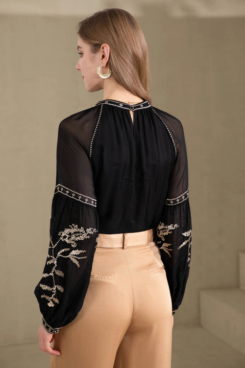Oliviane Embroidered Blouse Black