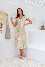 Paisley Patchwork Shirred Dress