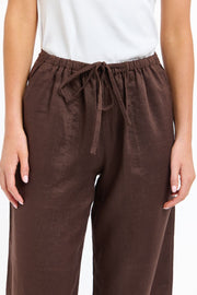 Perry Drawcord Linen Pant Choc