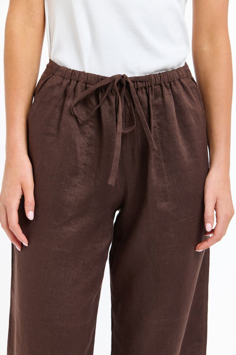 Perry Drawcord Linen Pant Choc